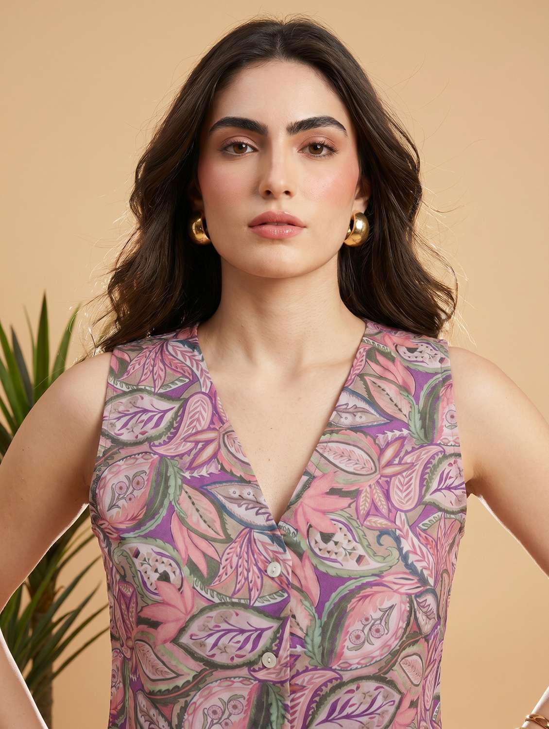 women printed sleeveless regular fit vest top - 22499424 -  Standard Image - 1