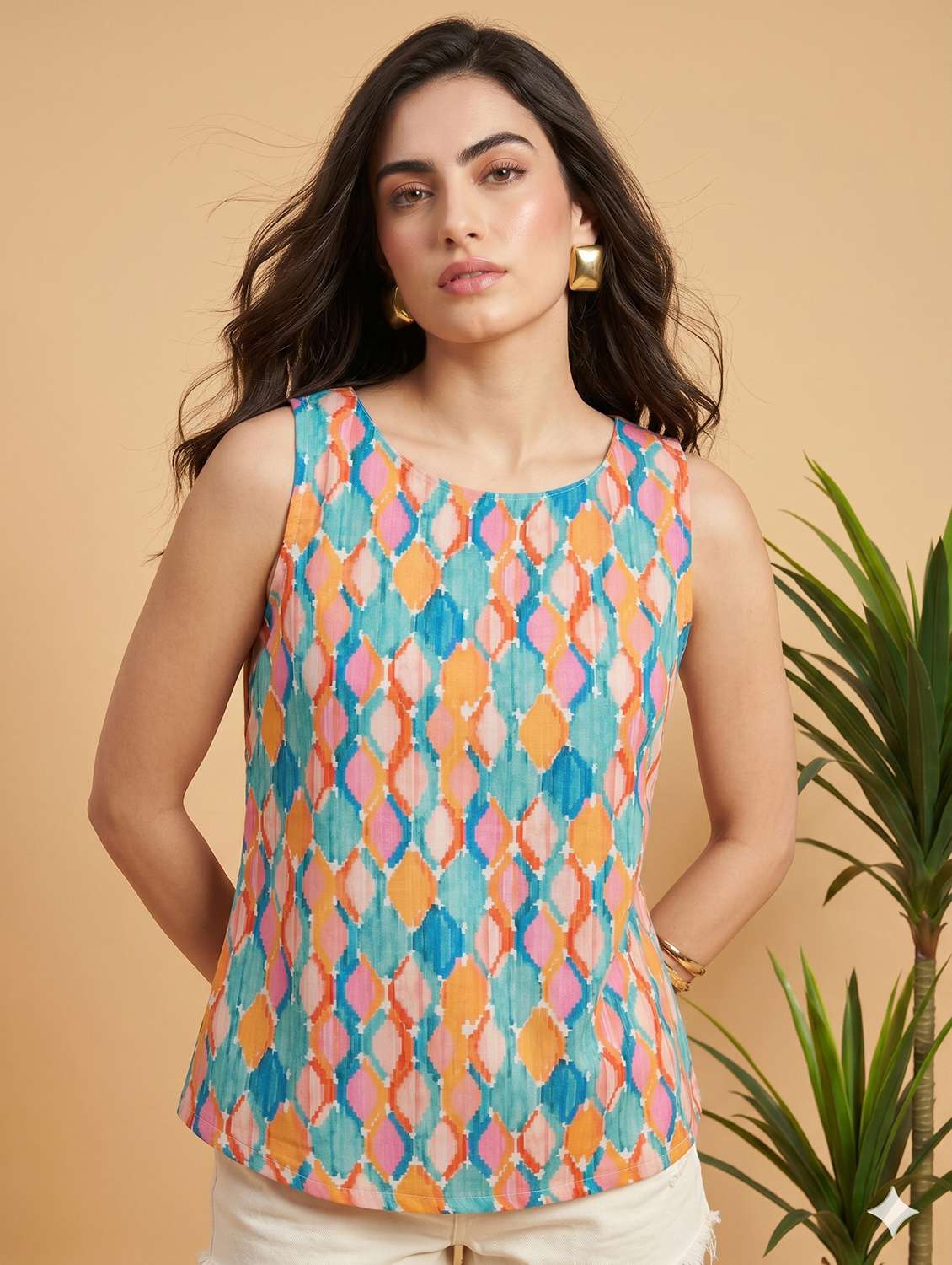 women printed sleeveless ethnic top - 22499428 -  Standard Image - 1