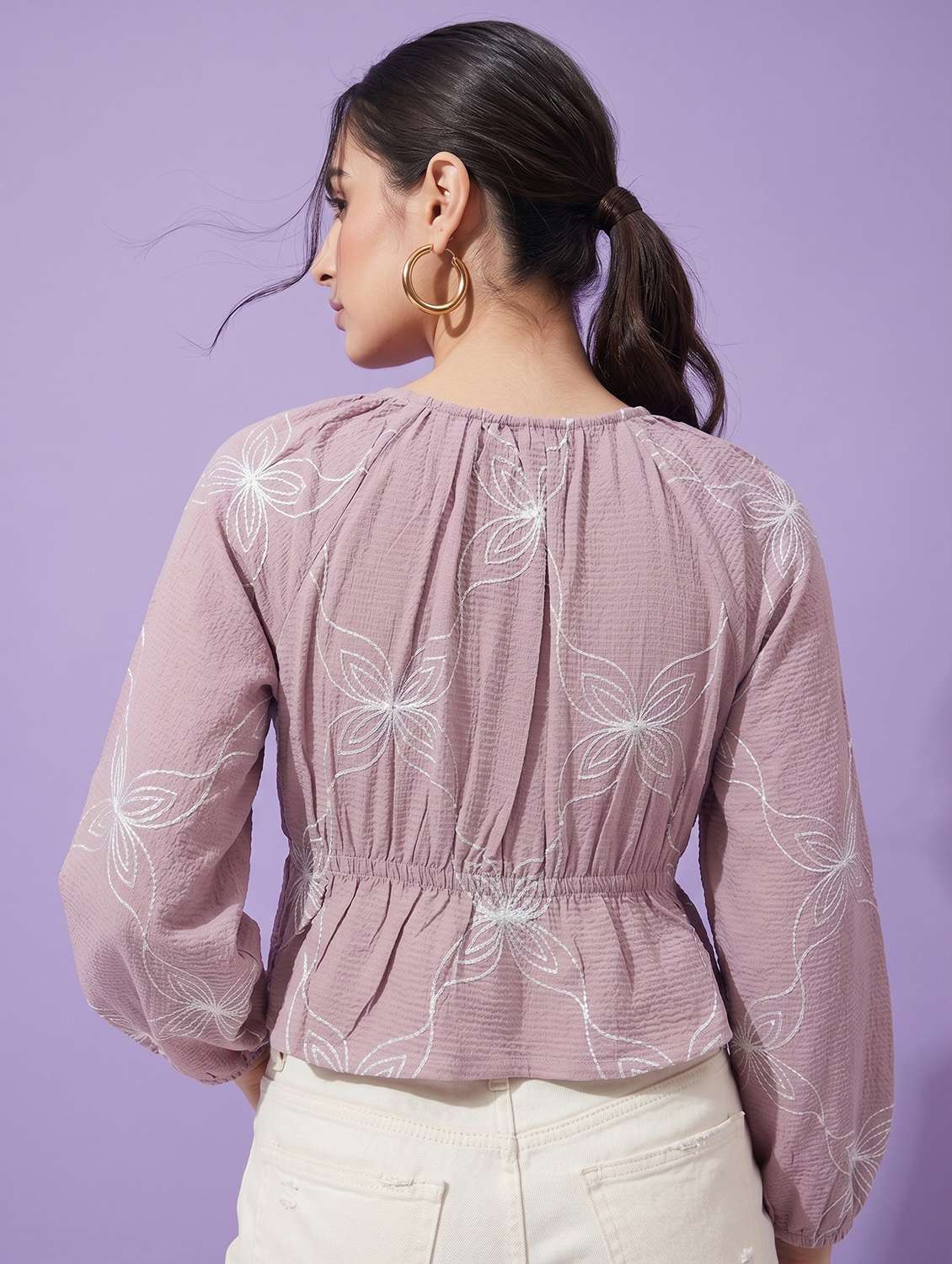 women self design long sleeve crop top - 22499434 -  Standard Image - 4