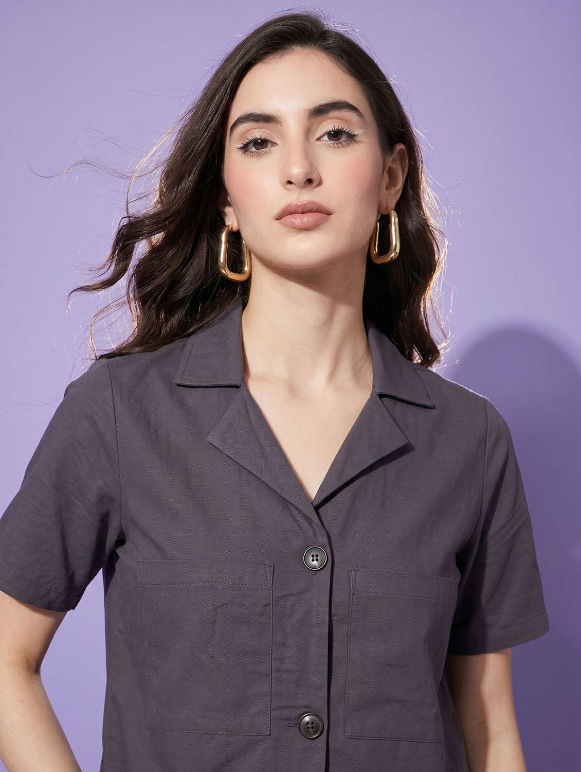 women solid short sleeve shirt top - 22499437 -  Standard Image - 1