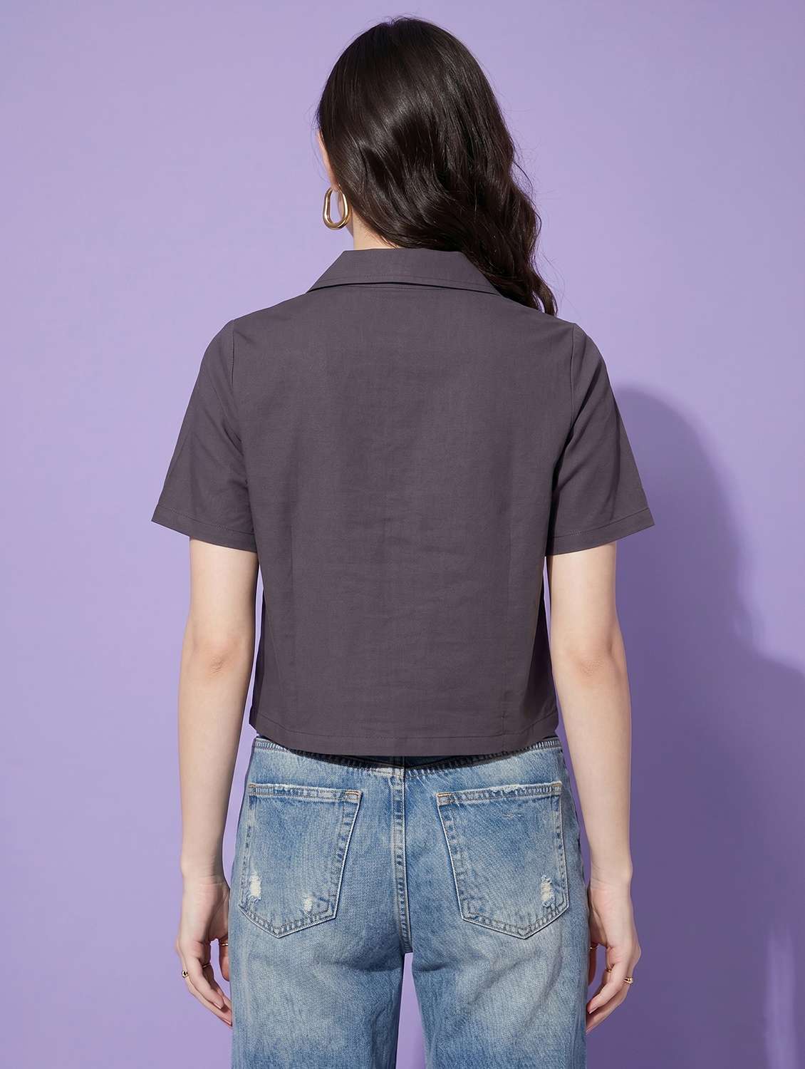 women solid short sleeve shirt top - 22499437 -  Standard Image - 4