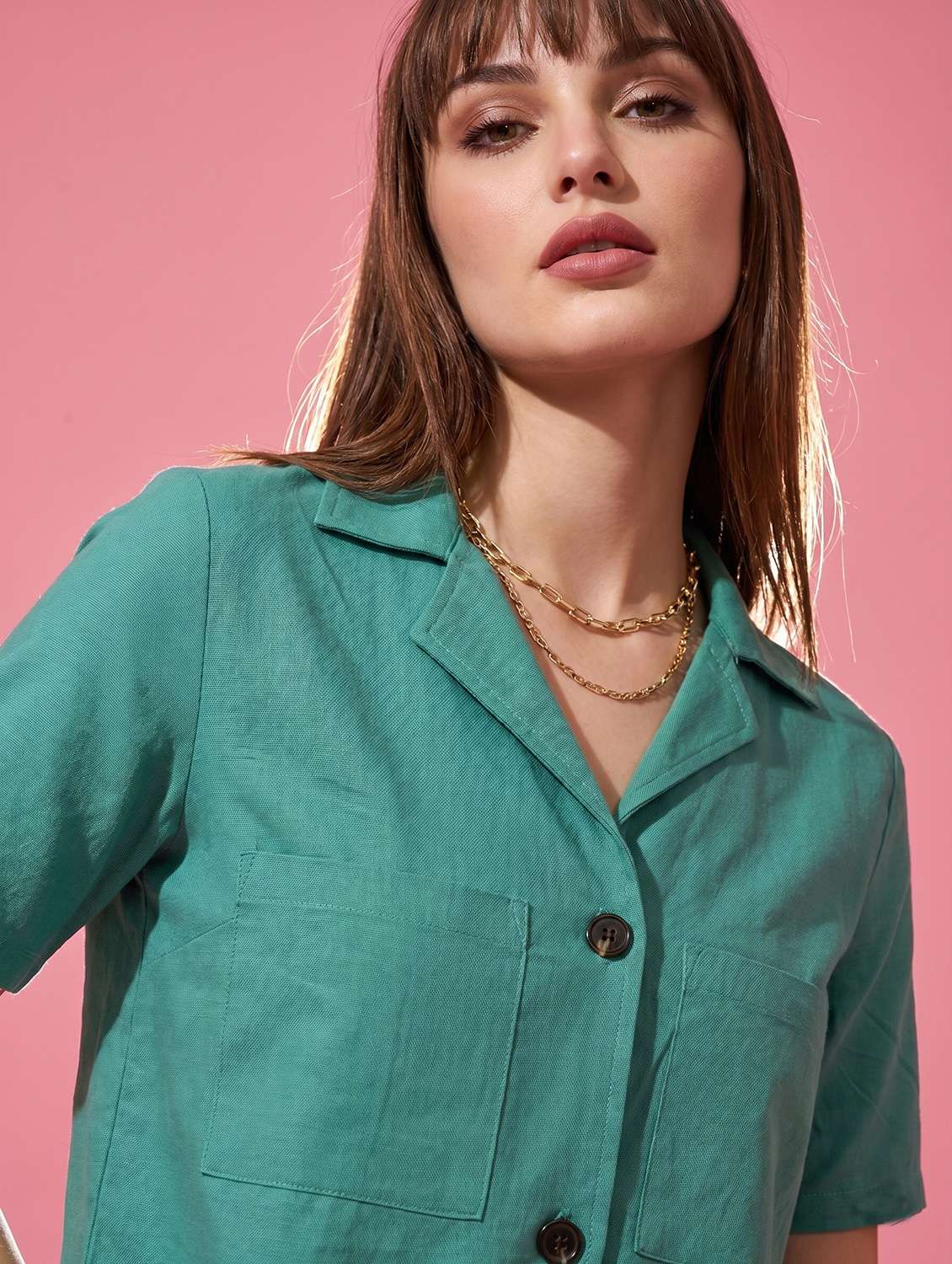 women solid short sleeve shirt top - 22499438 -  Standard Image - 1