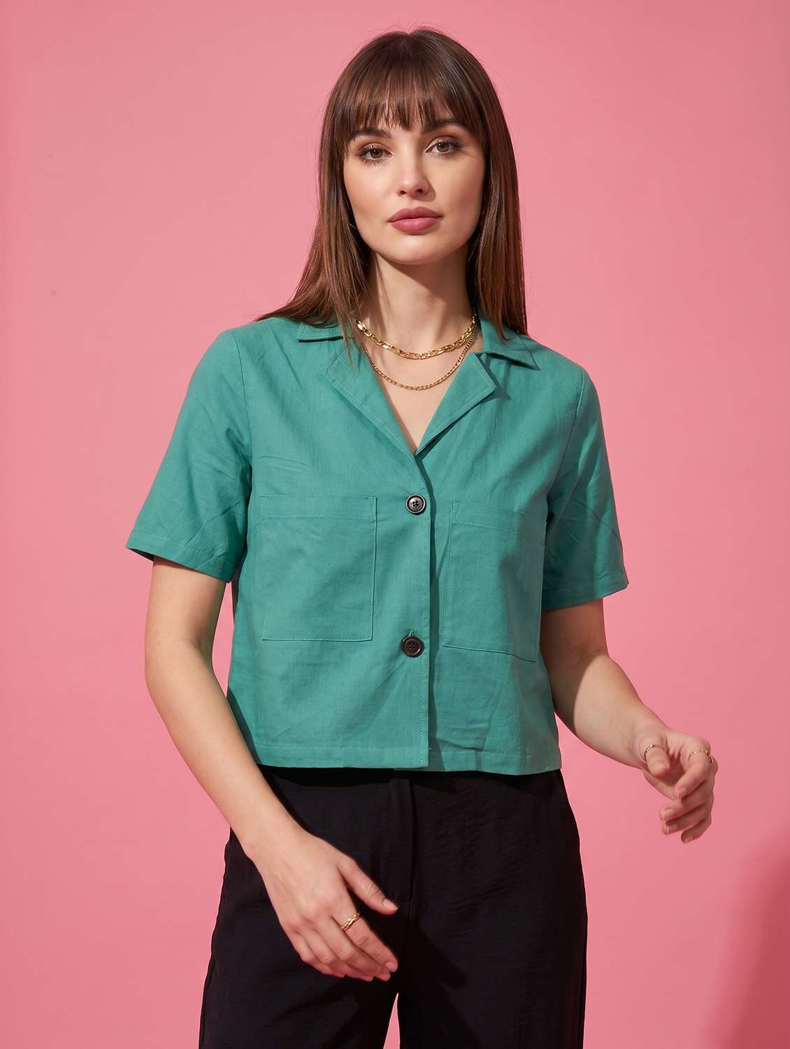 women solid short sleeve shirt top - 22499438 -  Standard Image - 4
