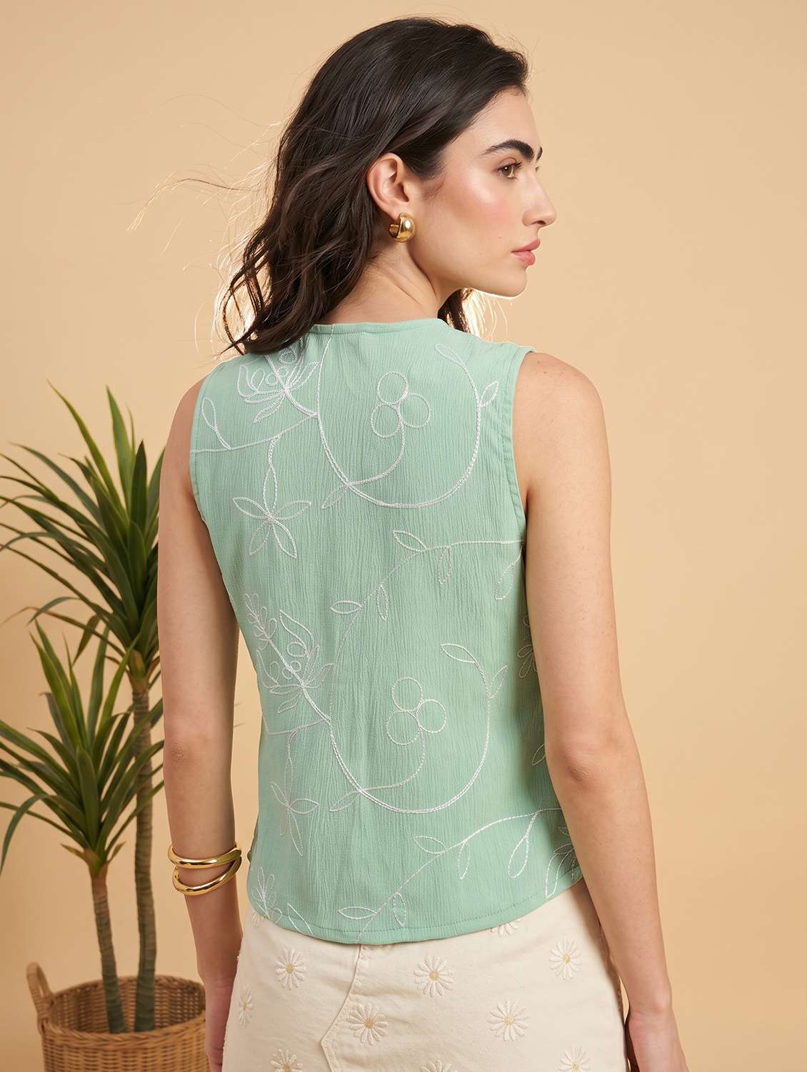 women embroidered v neck vest top - 22499441 -  Standard Image - 4
