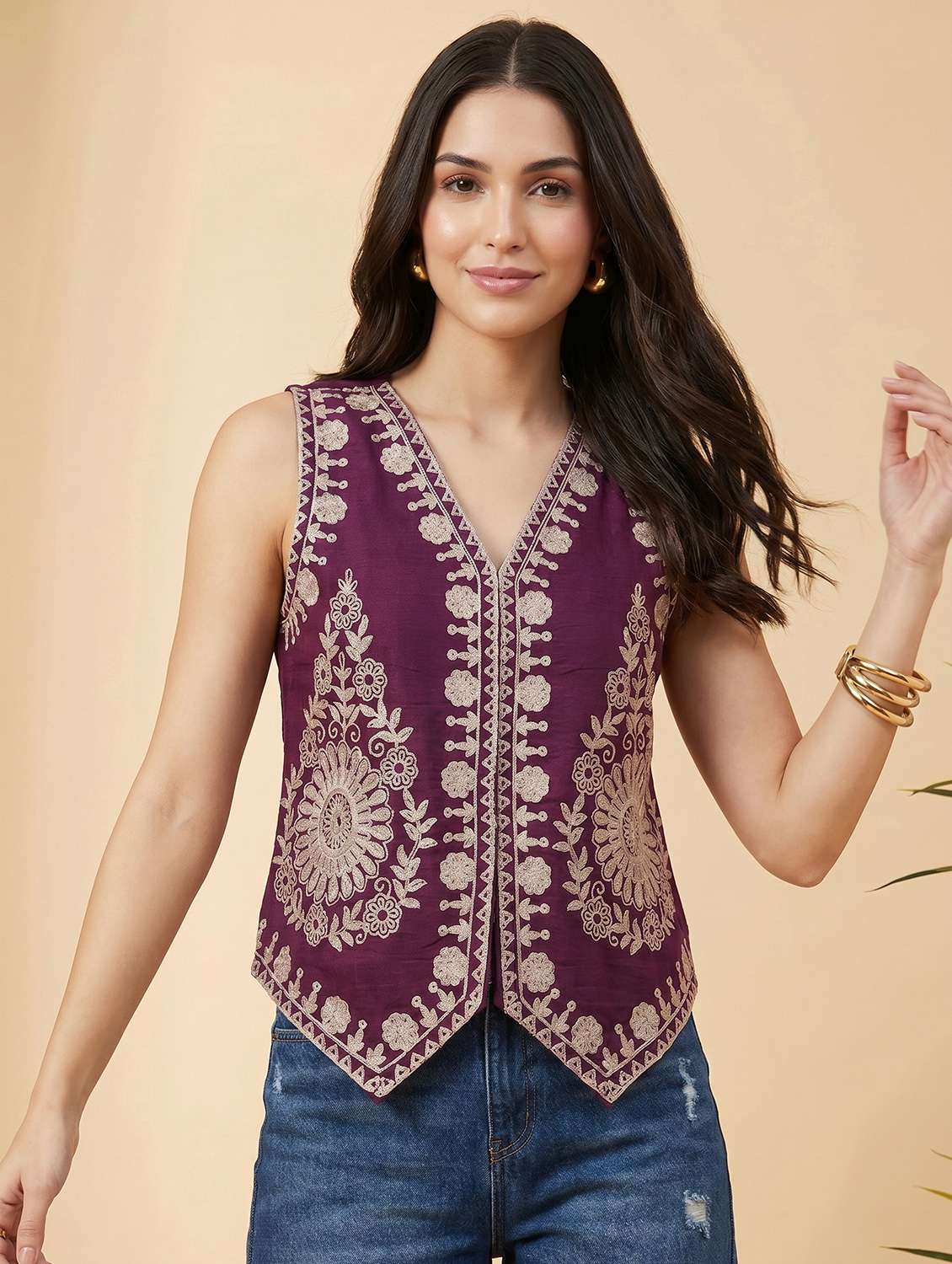 women solid with work sleeveless regular fit vest top - 22499453 -  Standard Image - 1