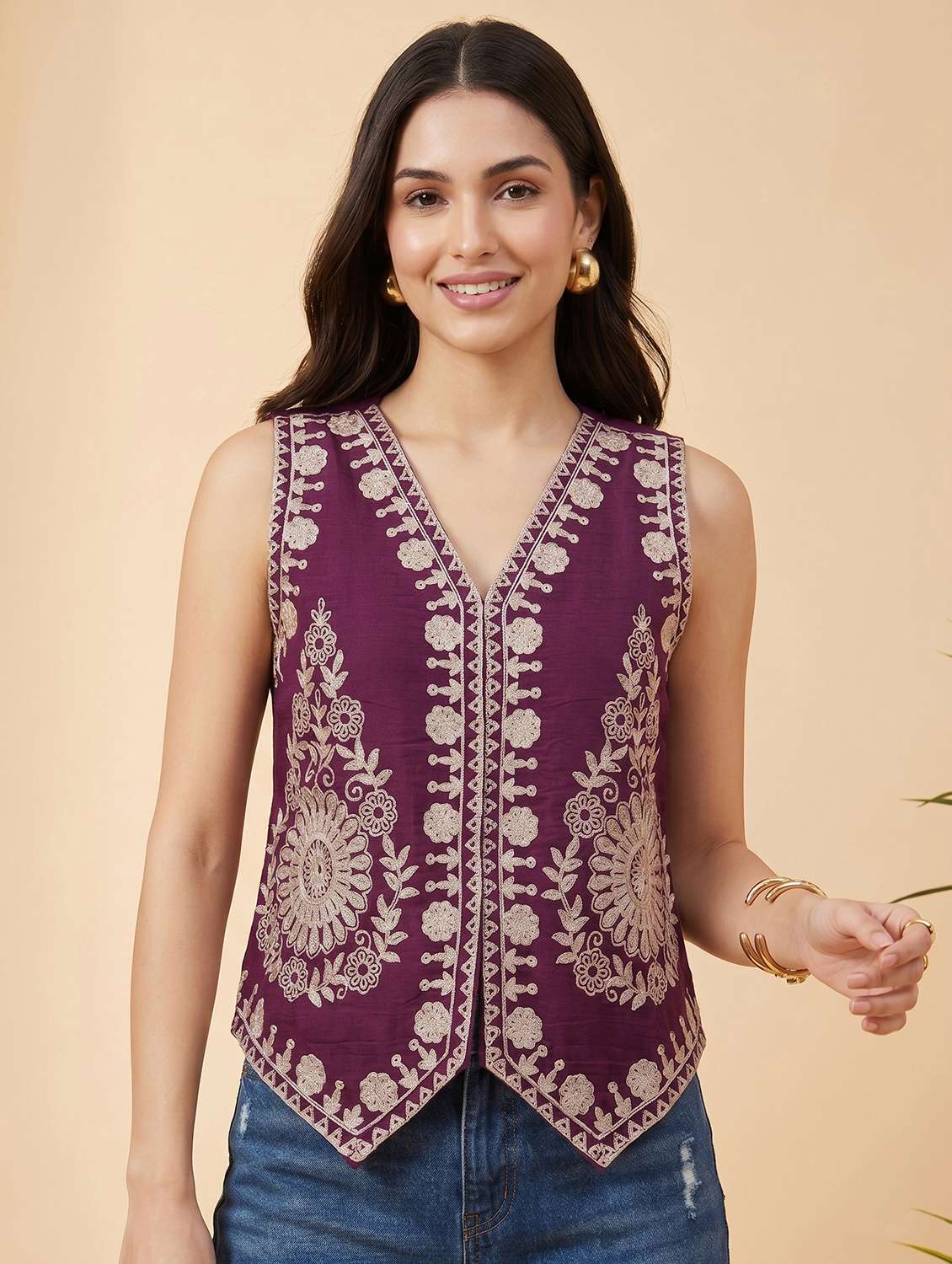 women solid with work sleeveless regular fit vest top - 22499453 -  Standard Image - 4