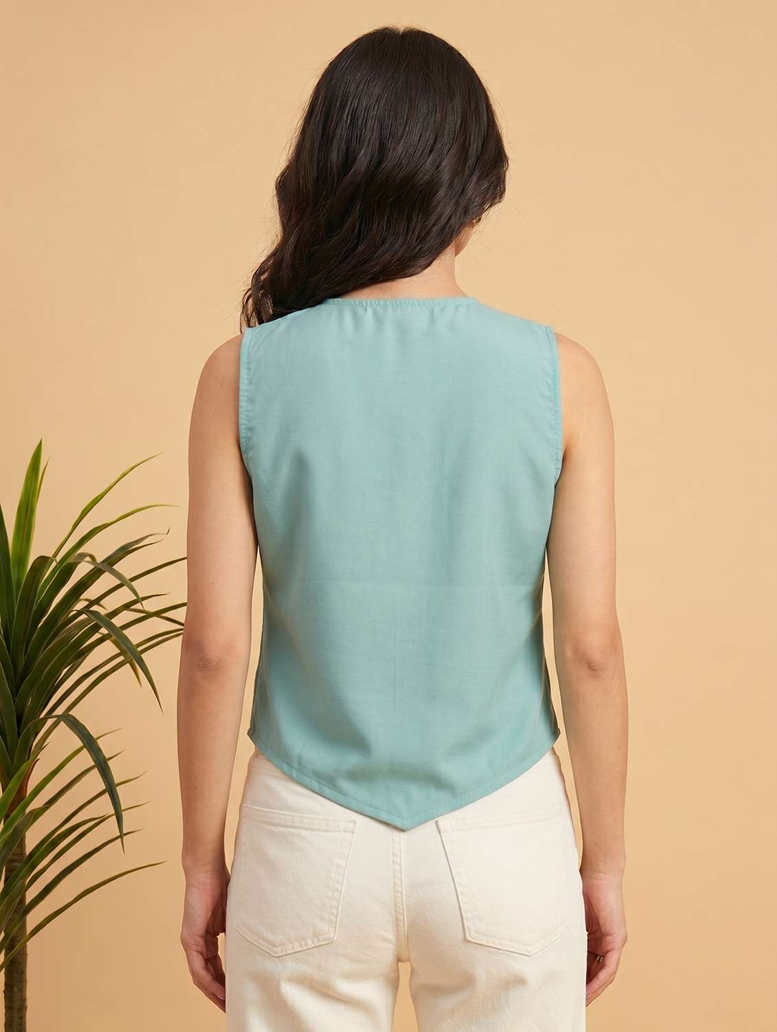 women solid with work sleeveless regular fit vest top - 22499454 -  Standard Image - 4