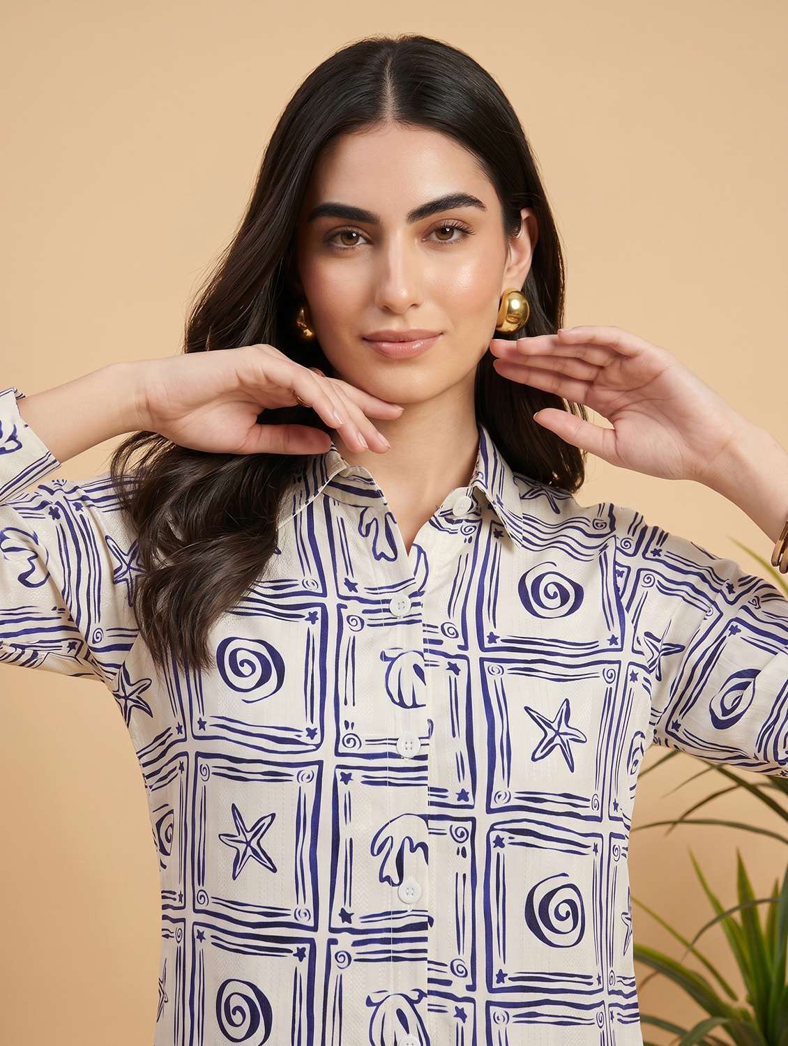women printed three quarter sleeves shirt - 22499457 -  Standard Image - 1