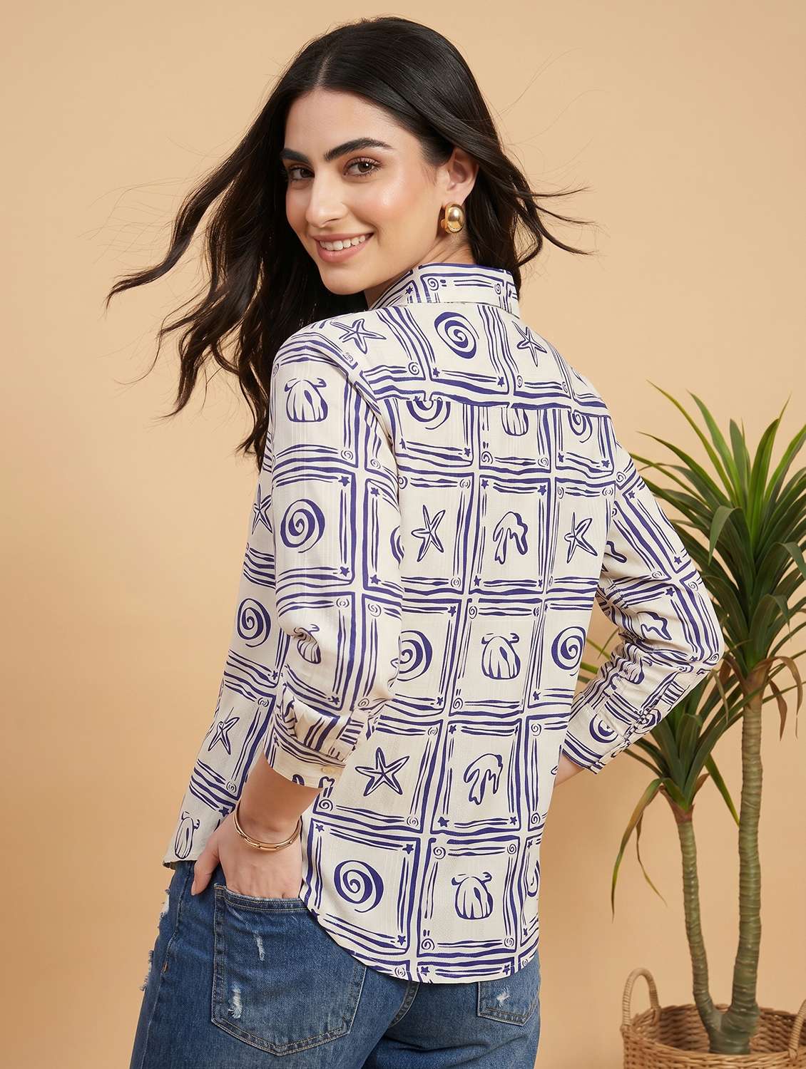 women printed three quarter sleeves shirt - 22499457 -  Standard Image - 4