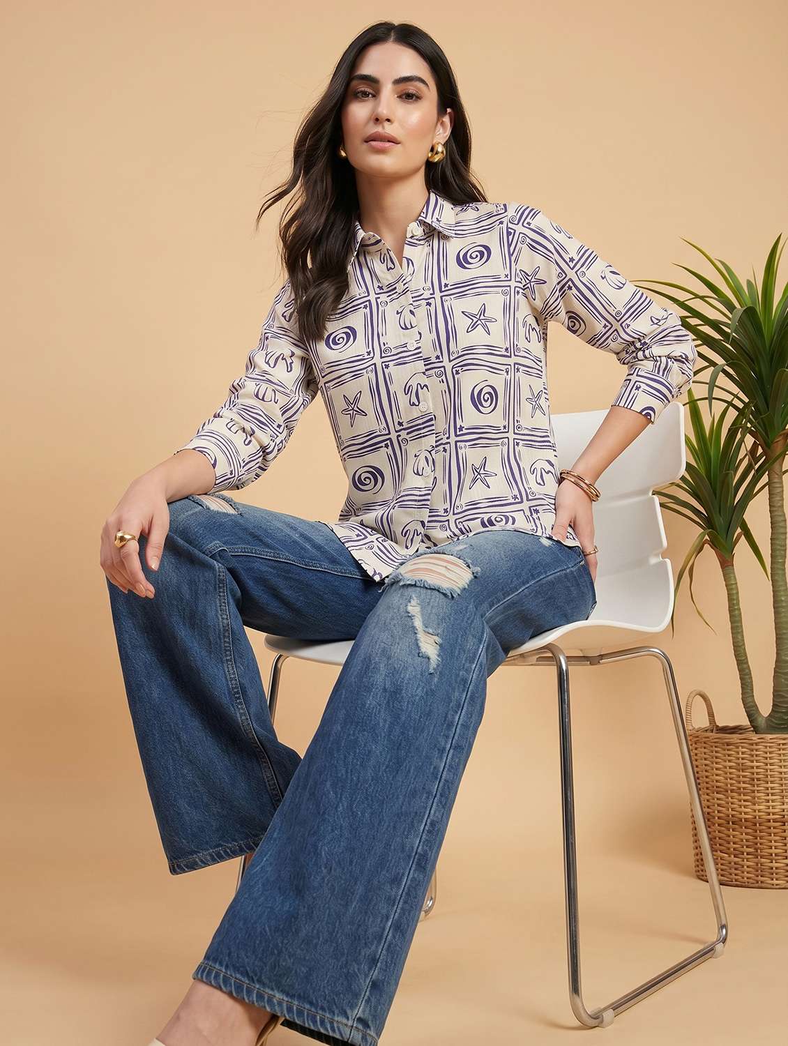 women printed three quarter sleeves shirt - 22499457 -  Standard Image - 6