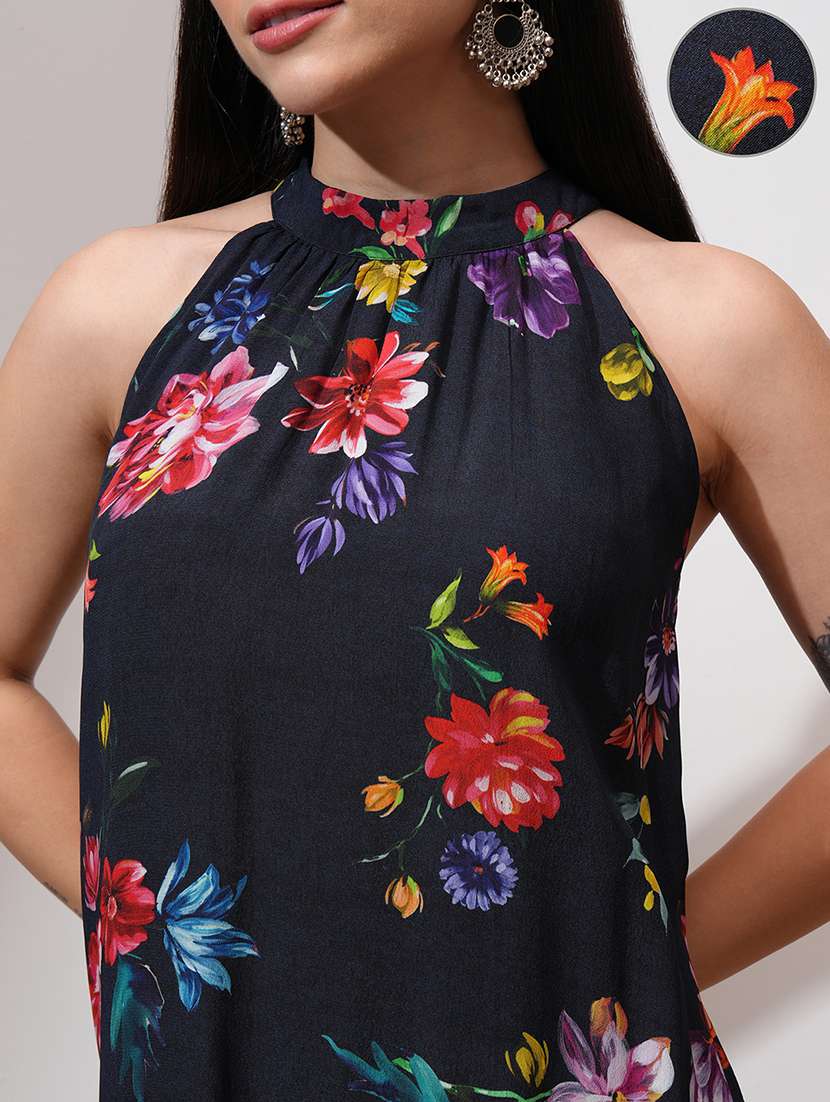 women floral printed halter neck a-line midi dress - 22499491 -  Standard Image - 1