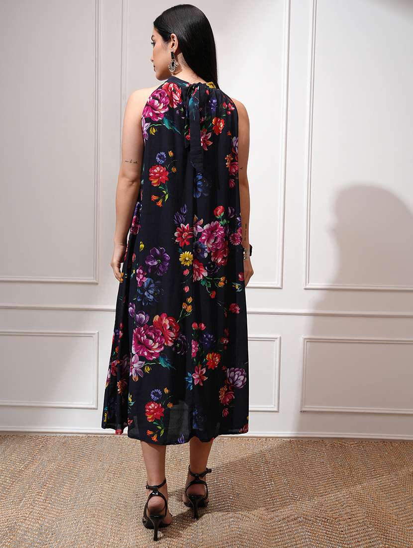 women floral printed halter neck a-line midi dress - 22499491 -  Standard Image - 4