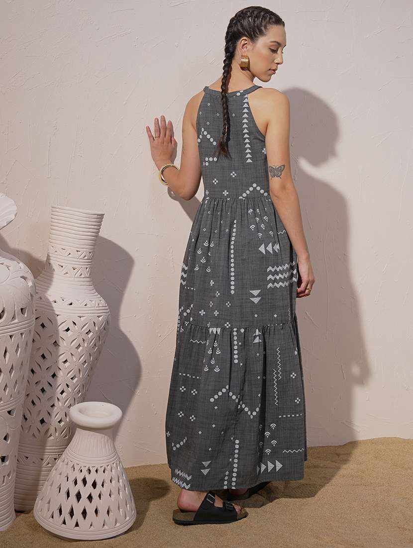 women printed halter neck tiered maxi dress - 22499492 -  Standard Image - 4