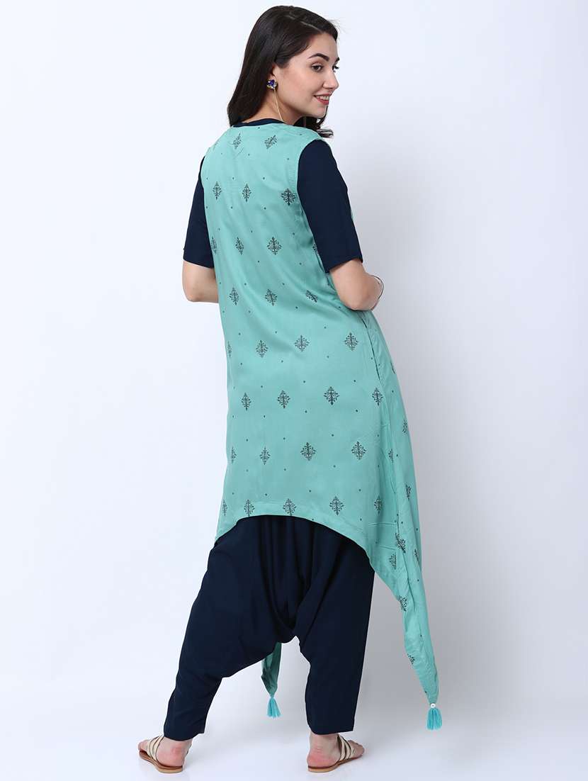 women printed round neck top and dhoti set with shrug - 22499495 -  Standard Image - 4