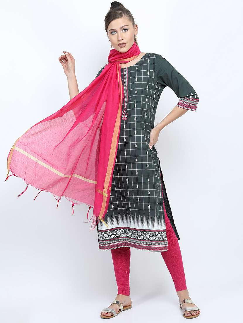 women printed round neck straight kurta