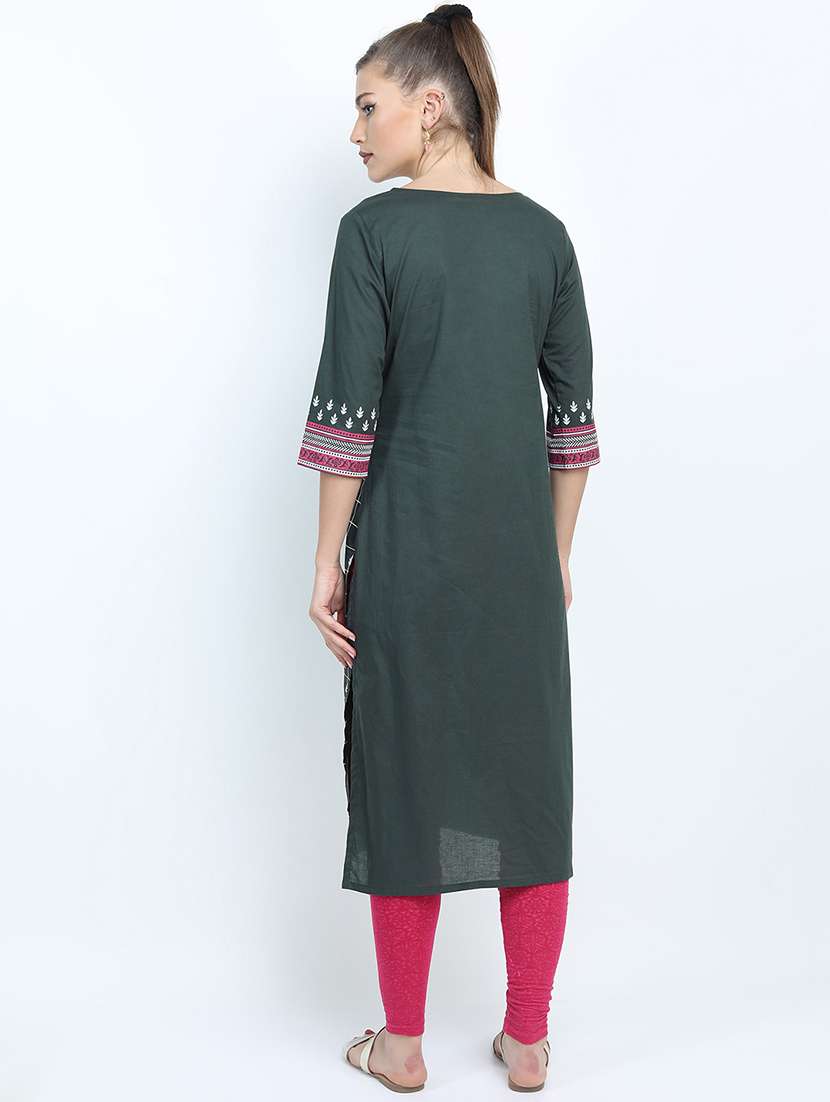 Women Printed Round Neck Straight Kurta - 22499505 -  Standard Image - 4