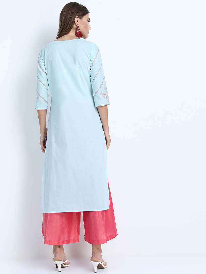 women printed round neck straight kurta - 22499506 -  Standard Image - 4