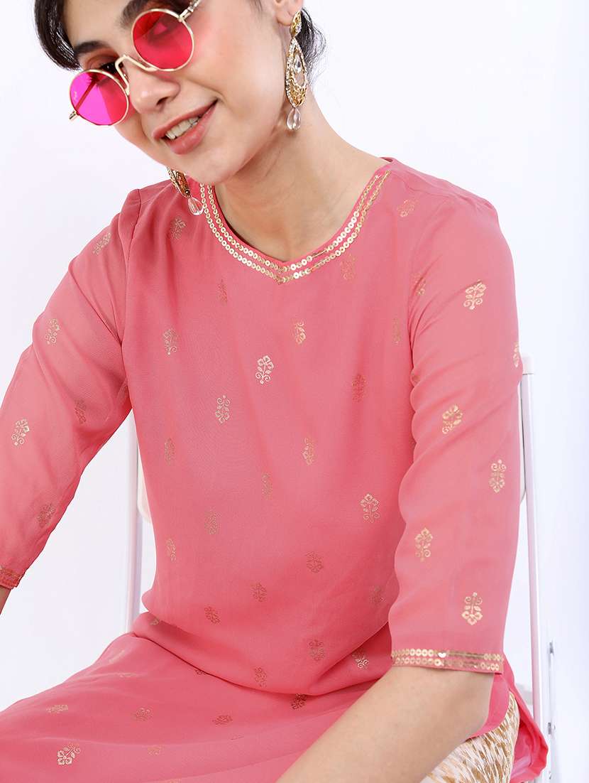 women self design round neck straight kurta - 22499508 -  Standard Image - 1