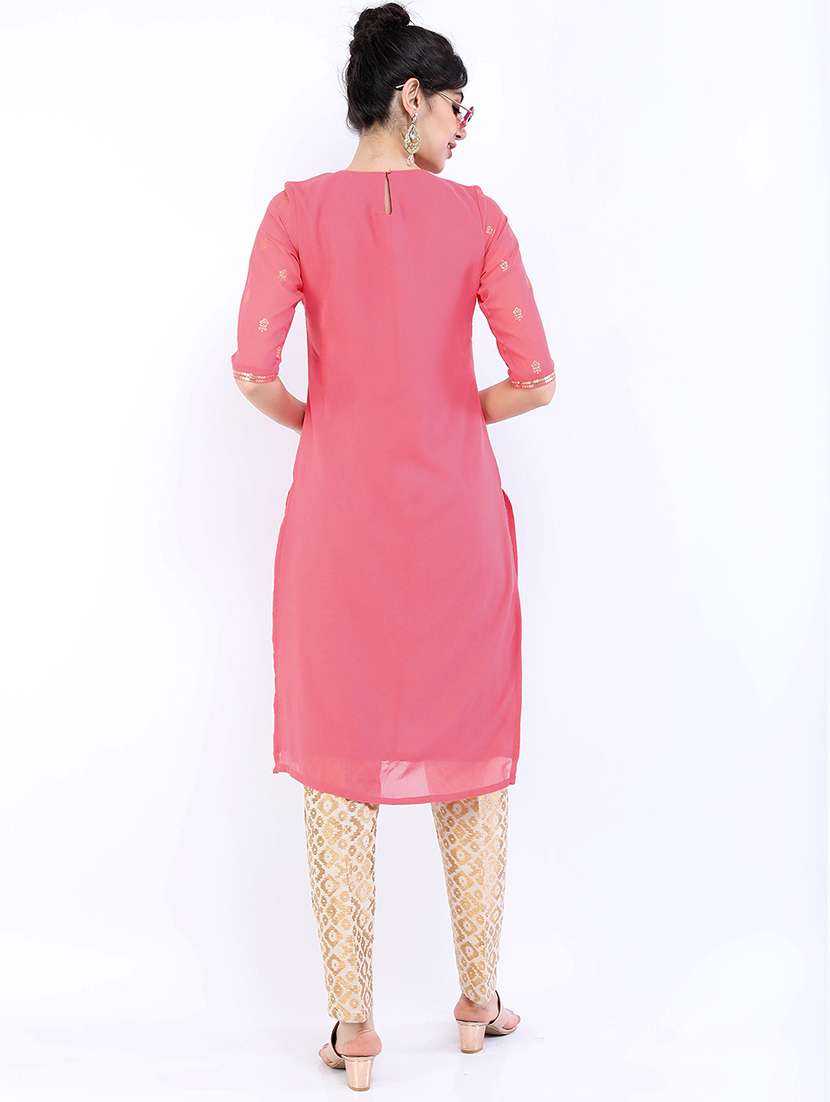 women self design round neck straight kurta - 22499508 -  Standard Image - 4