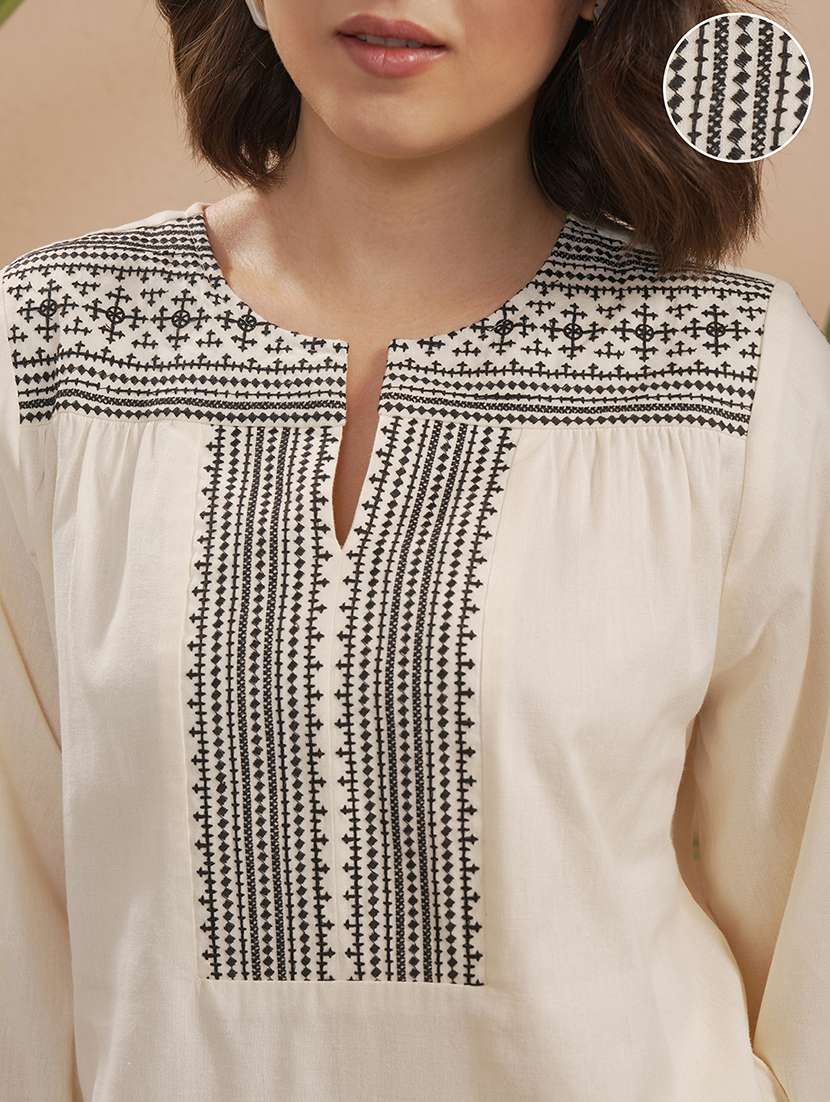 women embroidered notch neck high low kurta - 22499558 -  Standard Image - 1