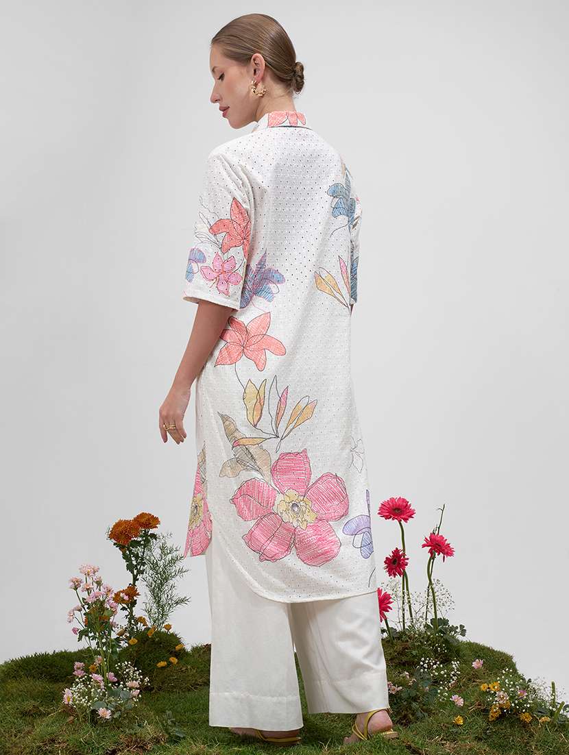 women printed collared straight kurta - 22499561 -  Standard Image - 4