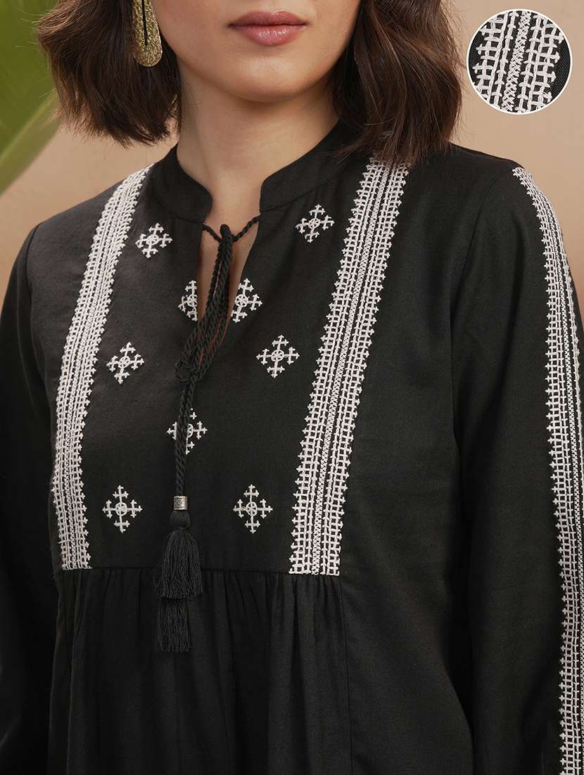 women embroidered long sleeves flared top - 22499563 -  Standard Image - 1