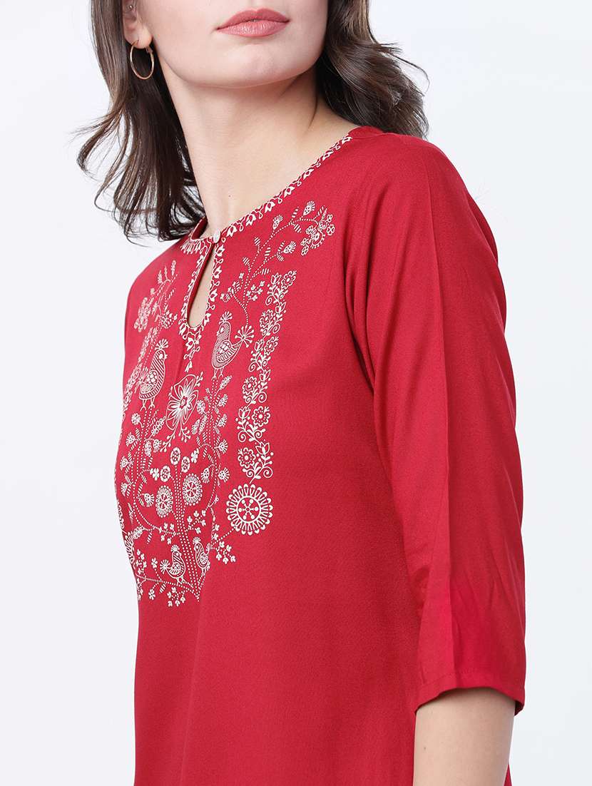 women printed keyhole neck straight kurti - 22499565 -  Standard Image - 1