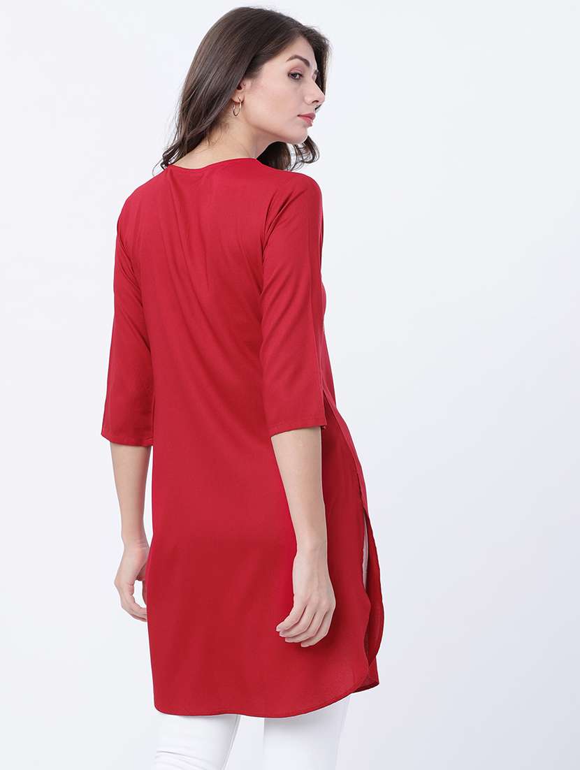 women printed keyhole neck straight kurti - 22499565 -  Standard Image - 4