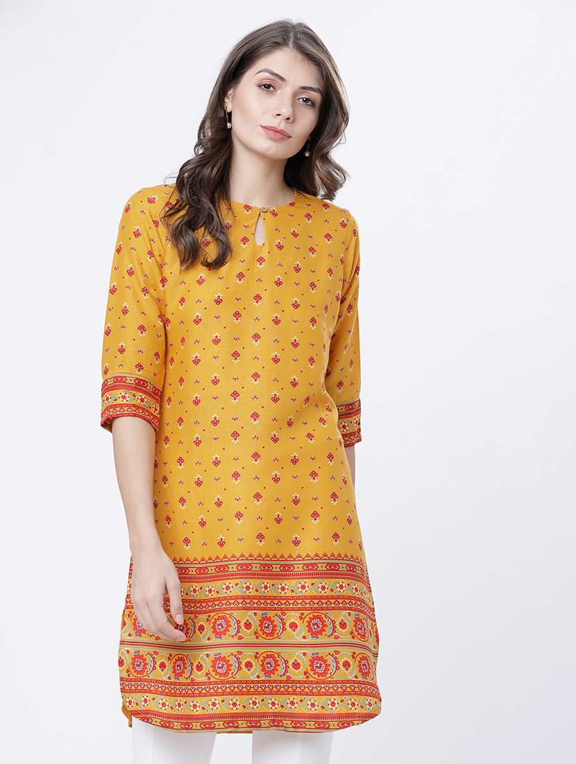 women printed keyhole neck straight kurta
