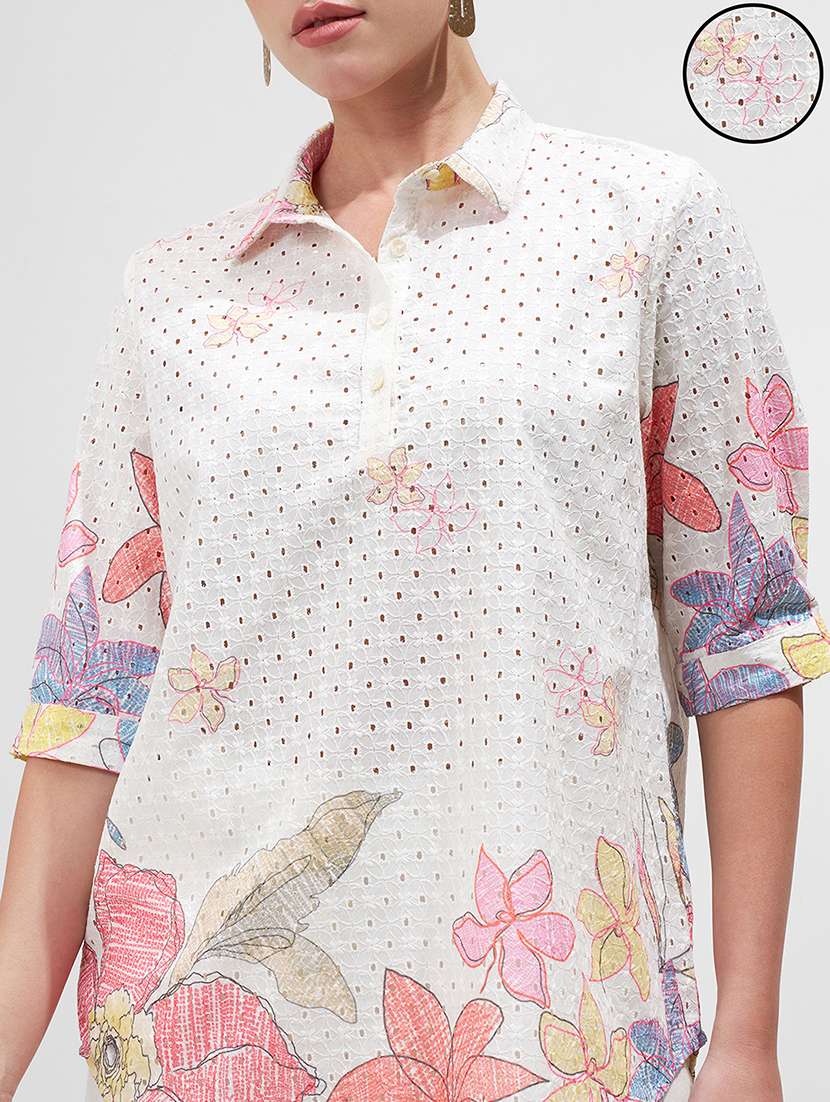 women floral printed three quarter sleeves top - 22499569 -  Standard Image - 1