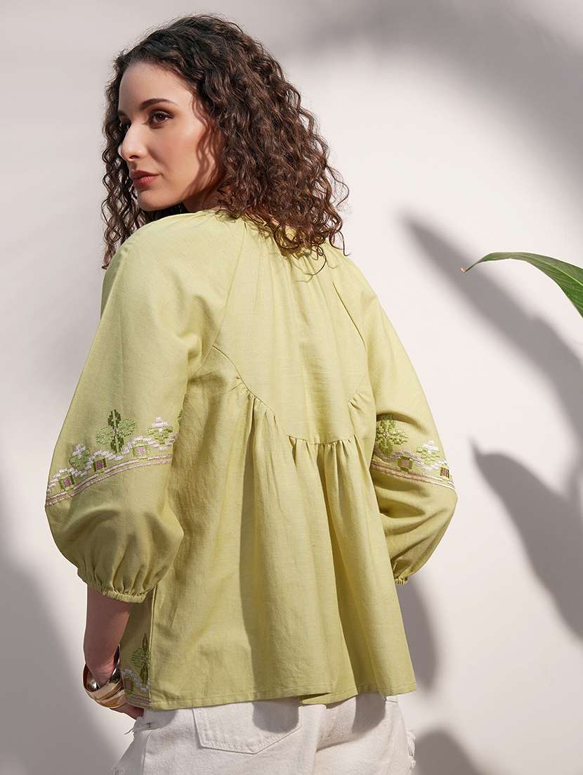 women embroidered tie up neck flared top - 22499570 -  Standard Image - 4