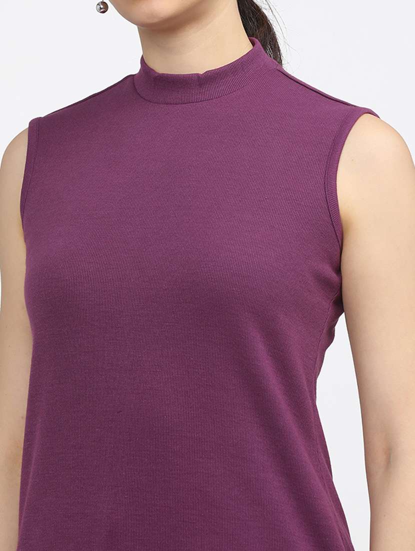 women solid mock neck sleeveless long top - 22499584 -  Standard Image - 1