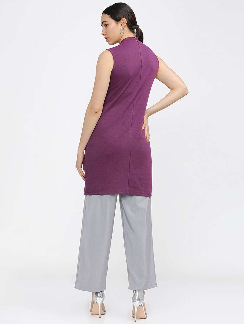 women solid mock neck sleeveless long top - 22499584 -  Standard Image - 4