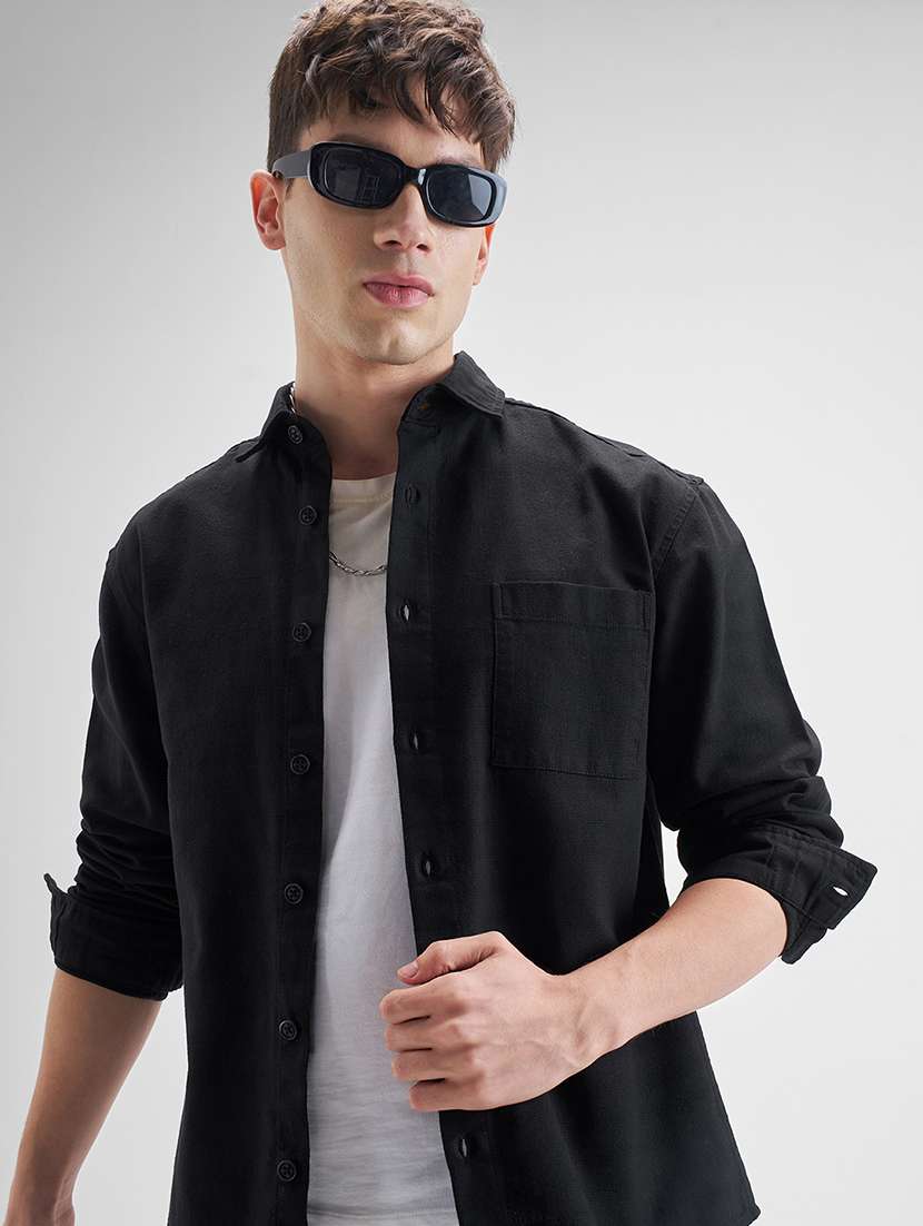 men solid long sleeve regular fit casual shirt
