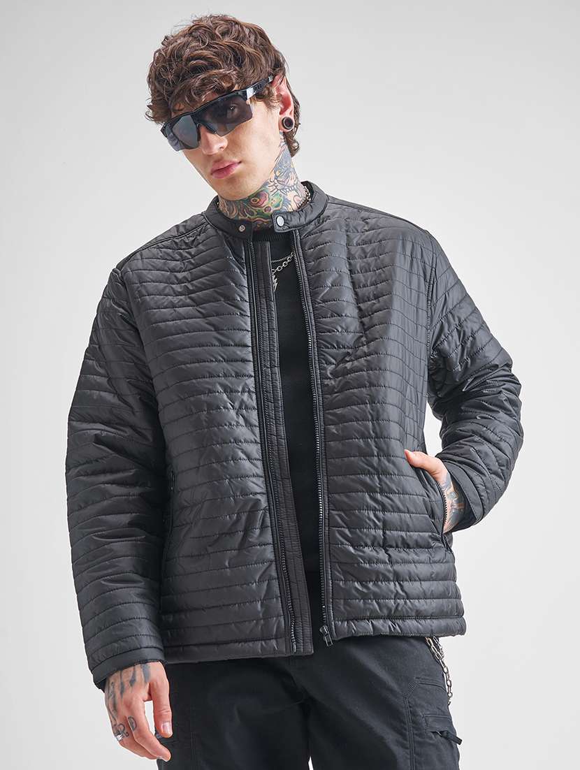 men solid long sleeve regular fit puffer jacket