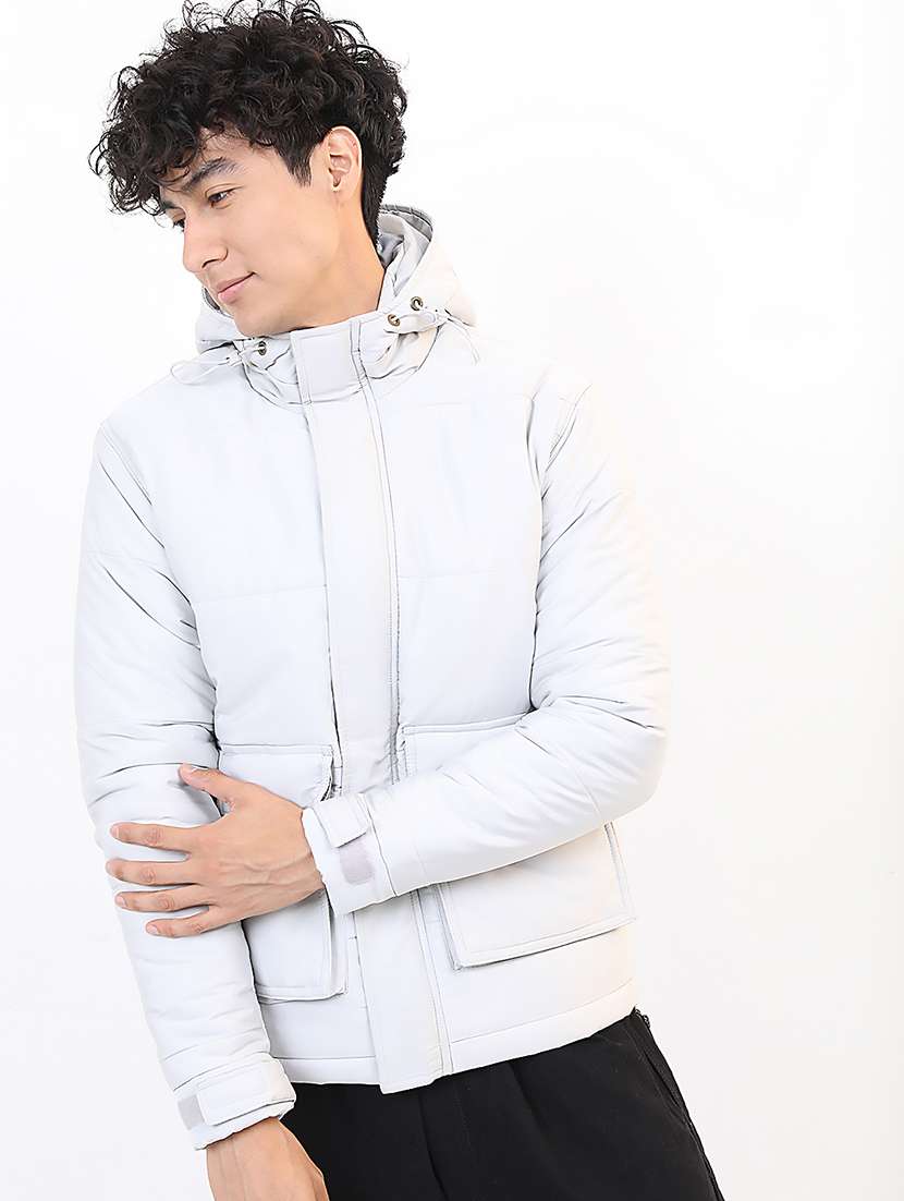 men solid long sleeve regular fit puffer jacket
