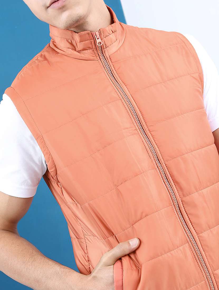 men solid sleeveless regular fit puffer jacket - 22499623 -  Standard Image - 1