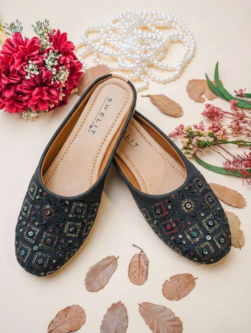 women embroidered slip on mules