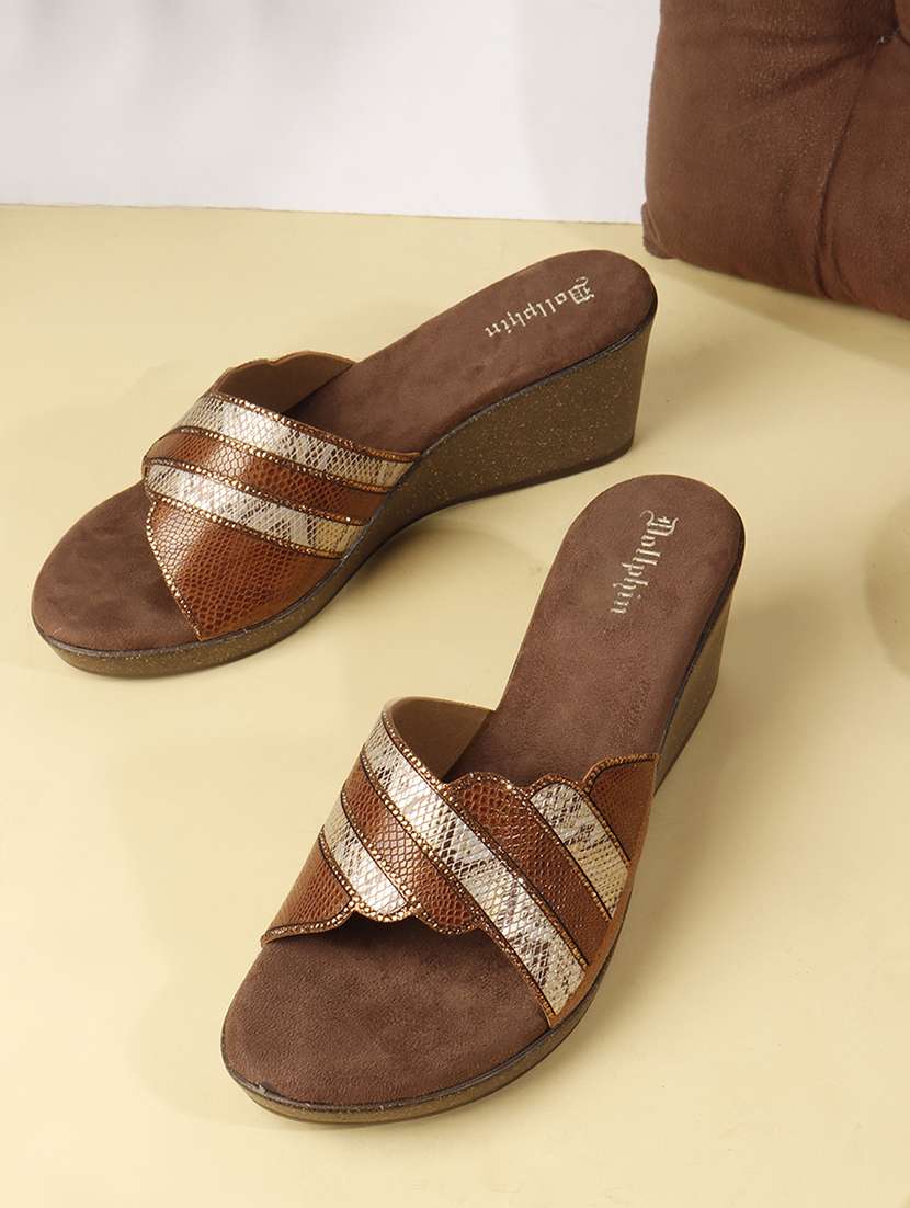 women copper slip on wedge