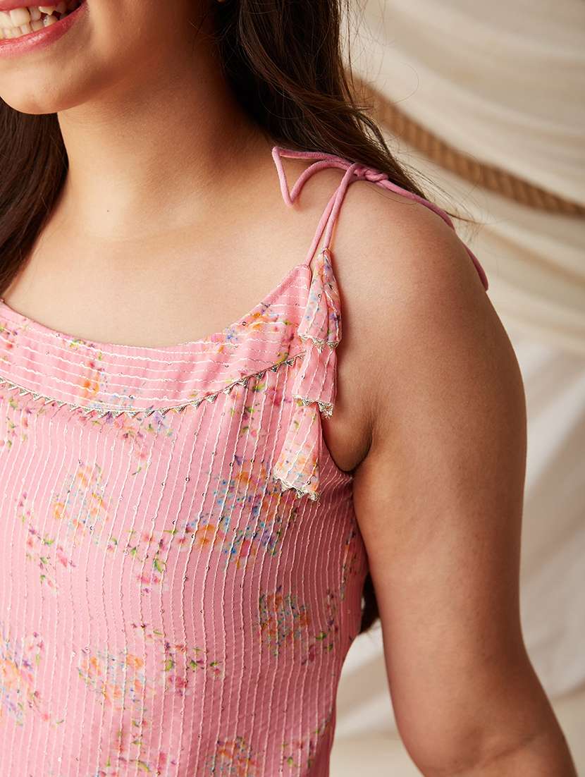 girls printed sleeveless kurta and sharara set - 22499697 -  Standard Image - 4