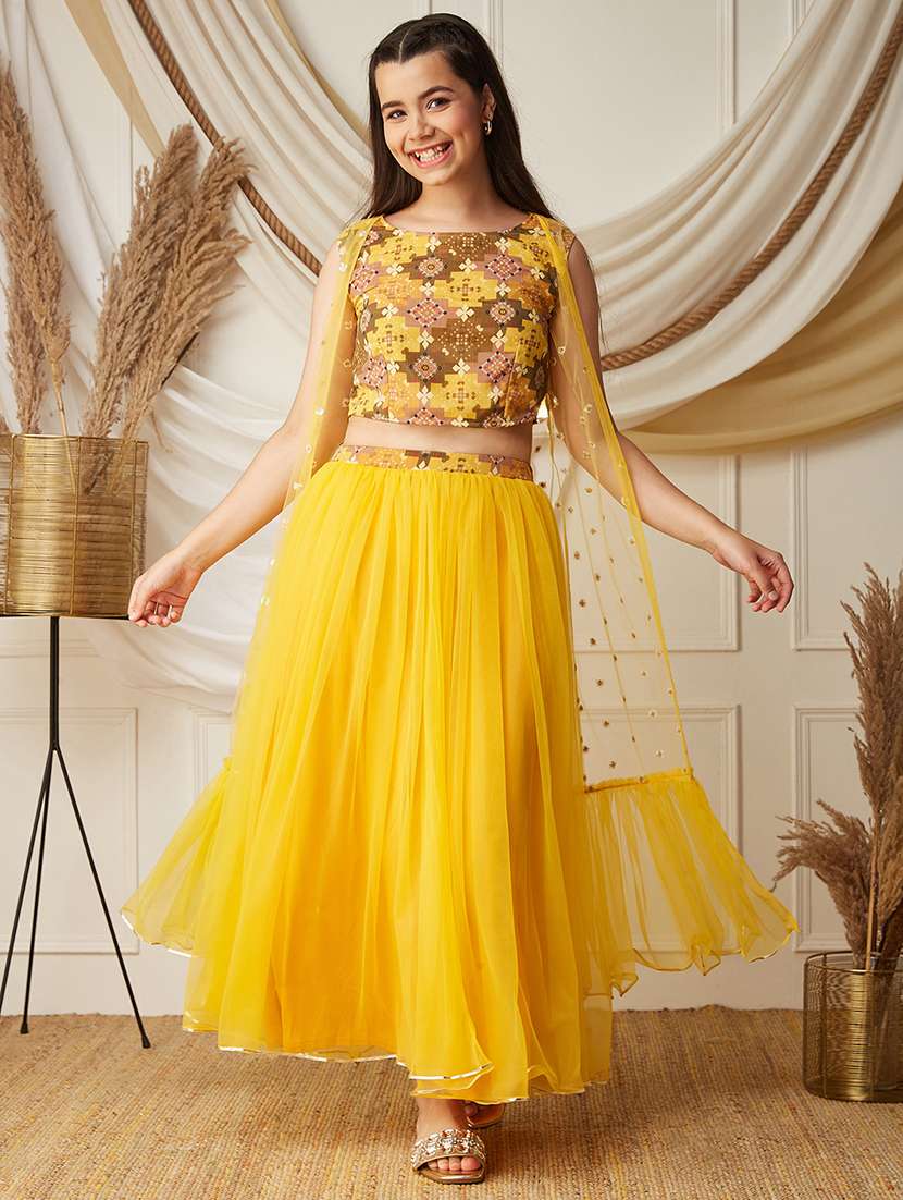 girls solid sleeveless lehenga choli set - 22499698 -  Standard Image - 1