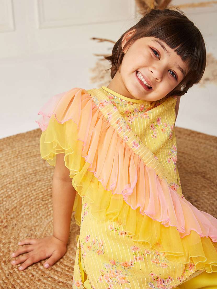 girls printed round neck sleeveless kurta and sharara suit set - 22499701 -  Standard Image - 1