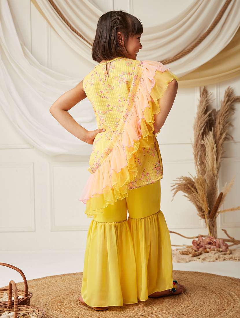 girls printed round neck sleeveless kurta and sharara suit set - 22499701 -  Standard Image - 4