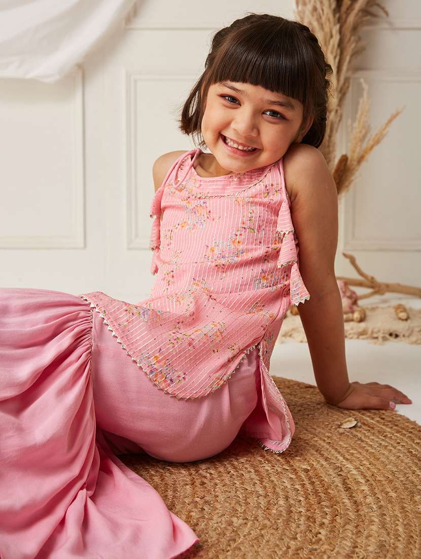 girls printed sleeveless kurta with sharara set - 22499702 -  Standard Image - 1