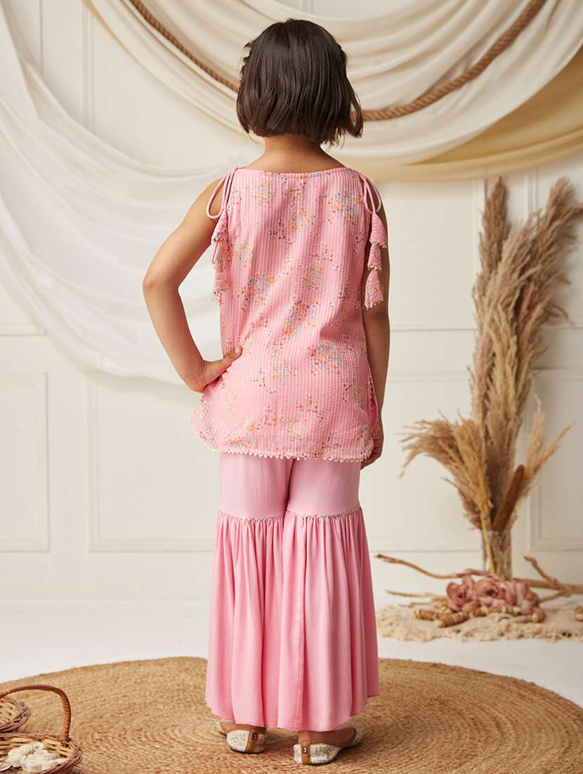 girls printed sleeveless kurta with sharara set - 22499702 -  Standard Image - 4