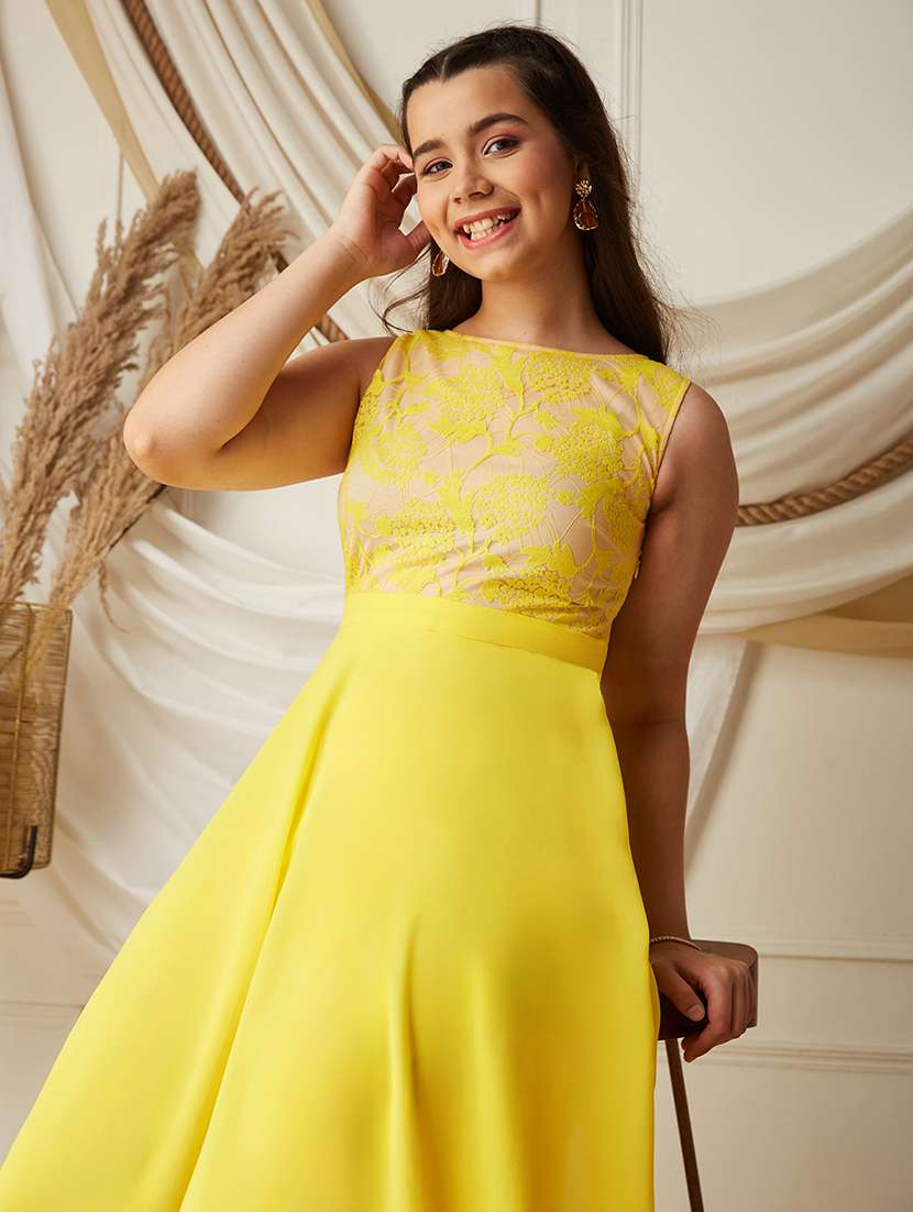 girls self design sleeveless fit and flare dress - 22499705 -  Standard Image - 1