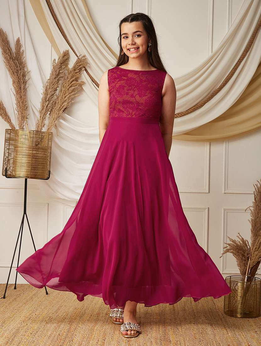 girls self design sleeveless fit and flare dress