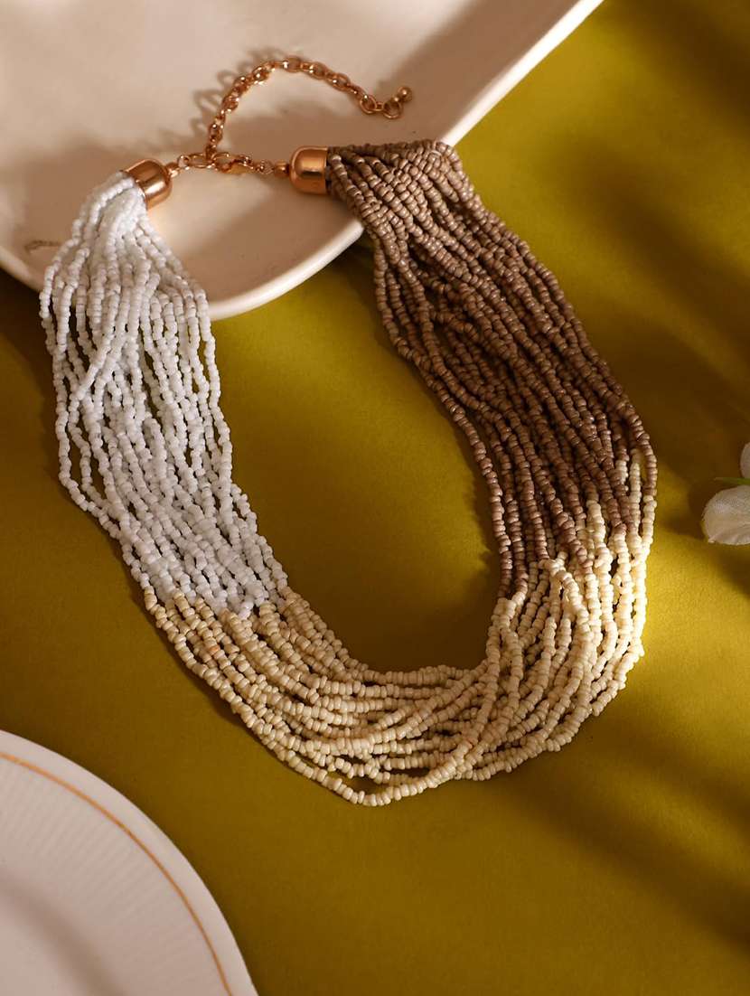 multicolor layered seed beads statement necklace for women
