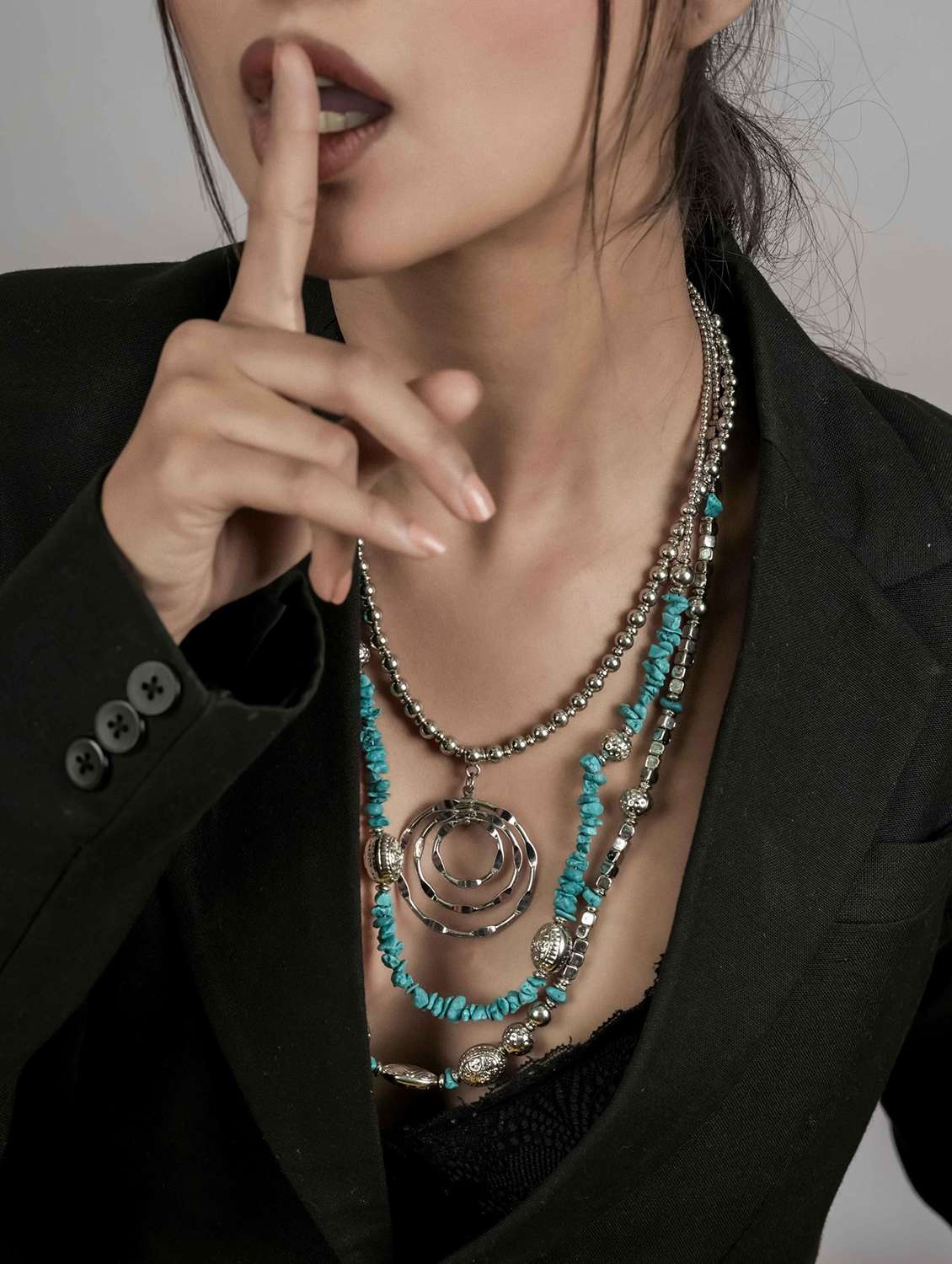 blue beaded multi layer metal beads statement necklace for women - 22499738 -  Standard Image - 1