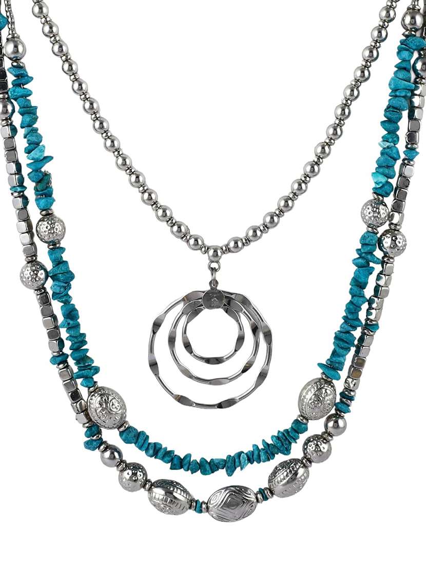 blue beaded multi layer metal beads statement necklace for women - 22499738 -  Standard Image - 4